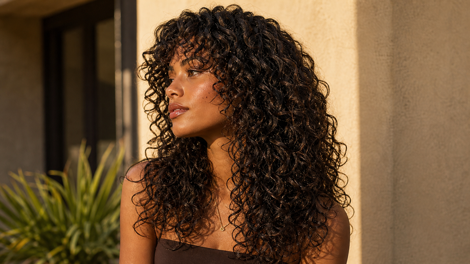 long curly shag with shorter face layers, 3A to 4A curl pattern