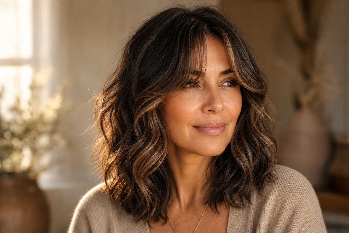 Long layers with curtain bangs long haircut for women over 40