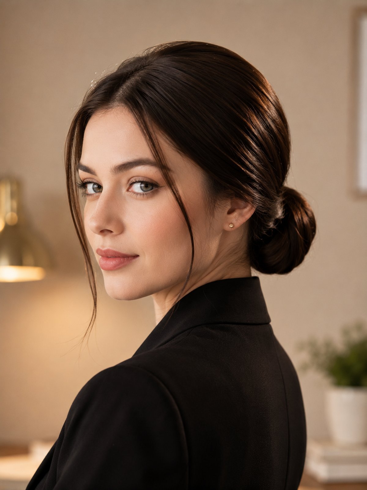 Low bun chignon for long straight hair — polished professional work hairstyle