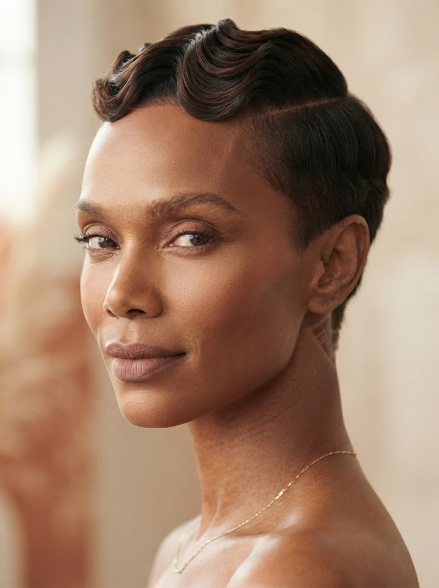 20 Finger Wave Hairstyles for Black Women With Short Hair 15 Low taper with nape detailing and finger waves — softer fade with sculpted wave top
