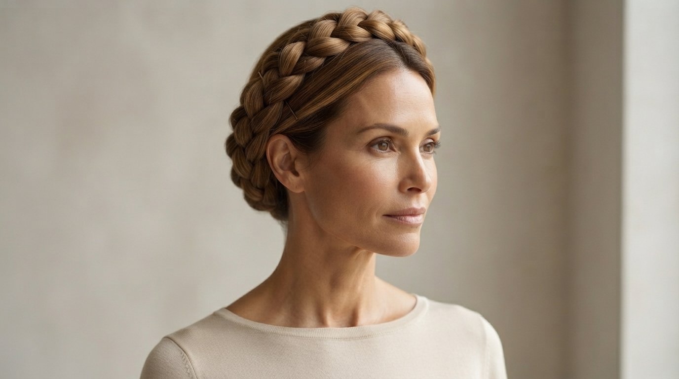 Medium-length shoulder halo braid with hidden pins for secure styling