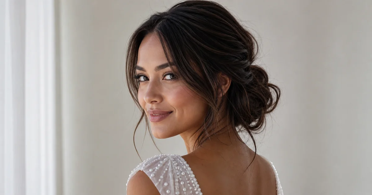 Messy textured bun for short hair — simple boho wedding updo tutorial