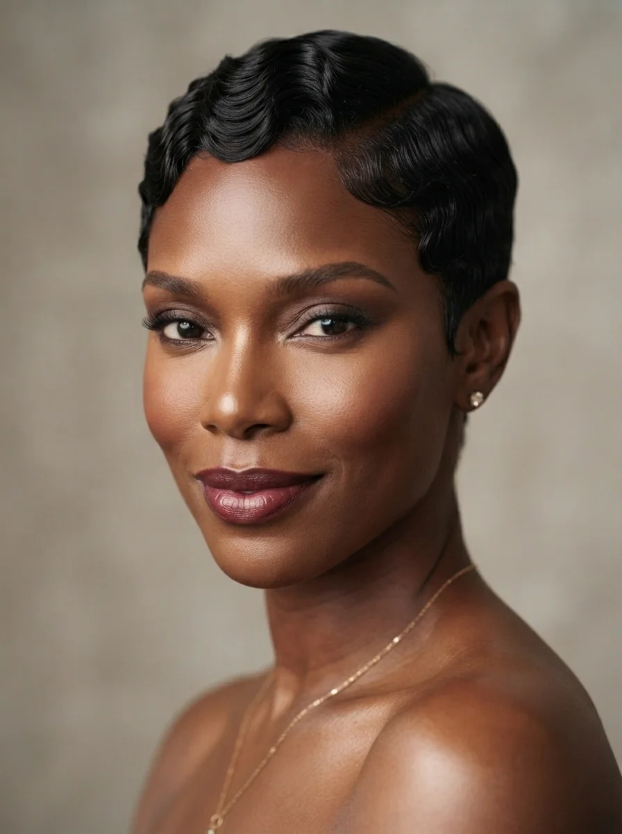 20 Finger Wave Hairstyles for Black Women With Short Hair 11 Micro finger waves on classic pixie cut — delicate wave detail for short pixie hairstyle