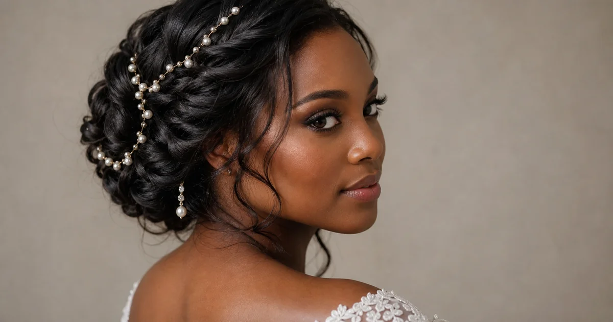 Pearl vine woven through updo — elegant upscale boho wedding accessory