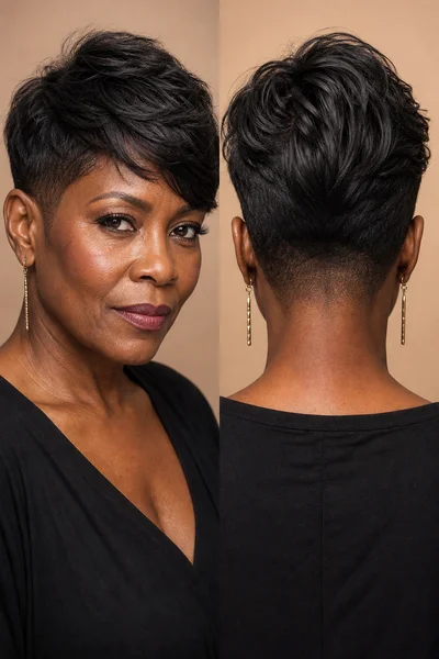 35 Short Haircuts for Black Women Over 50 That Look Stunning in 2026 15 Pixie with undercut nape for Black women over 50 — hidden shaved undercut, reveals when hair pulled back