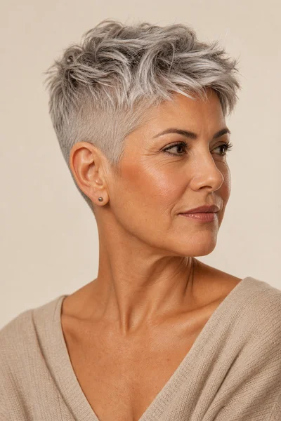 12 Short Gray Pixie Cuts for Women Over 50 9 Bold gray pixie with undercut design for thick hair, modern textured style