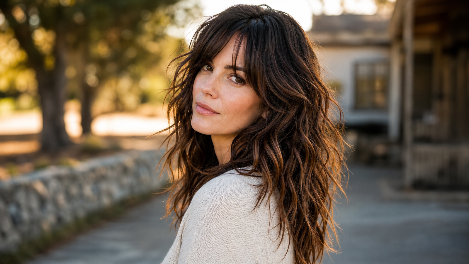 Point-cut textured layers on long wavy hair for defined, separated wave pattern.