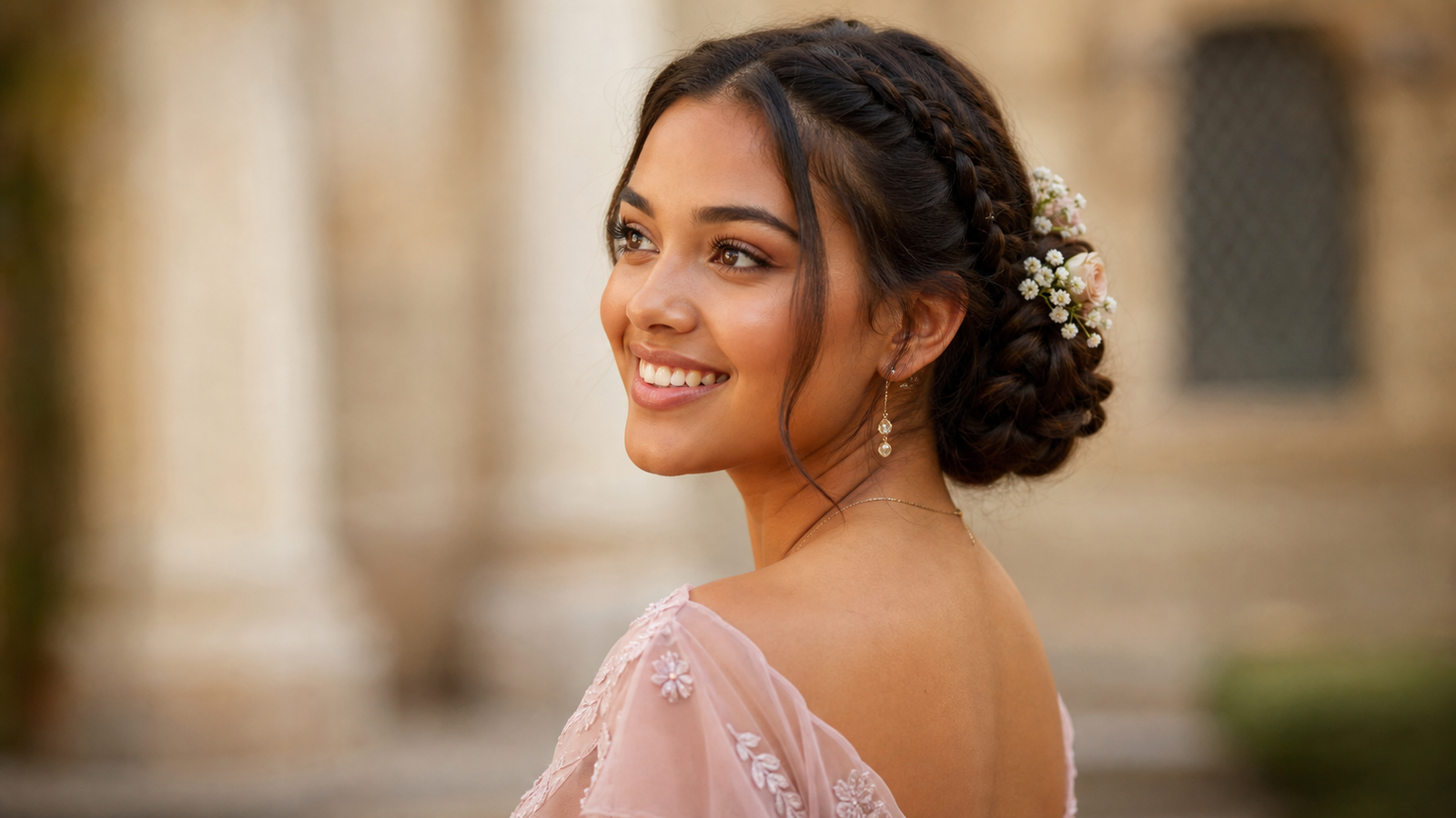 Braided Updo Hairstyles for Prom and Formal Events: 11 Styles That Last All Night 12 Braided updo hairstyles for prom with fresh flowers tucked into the bun
