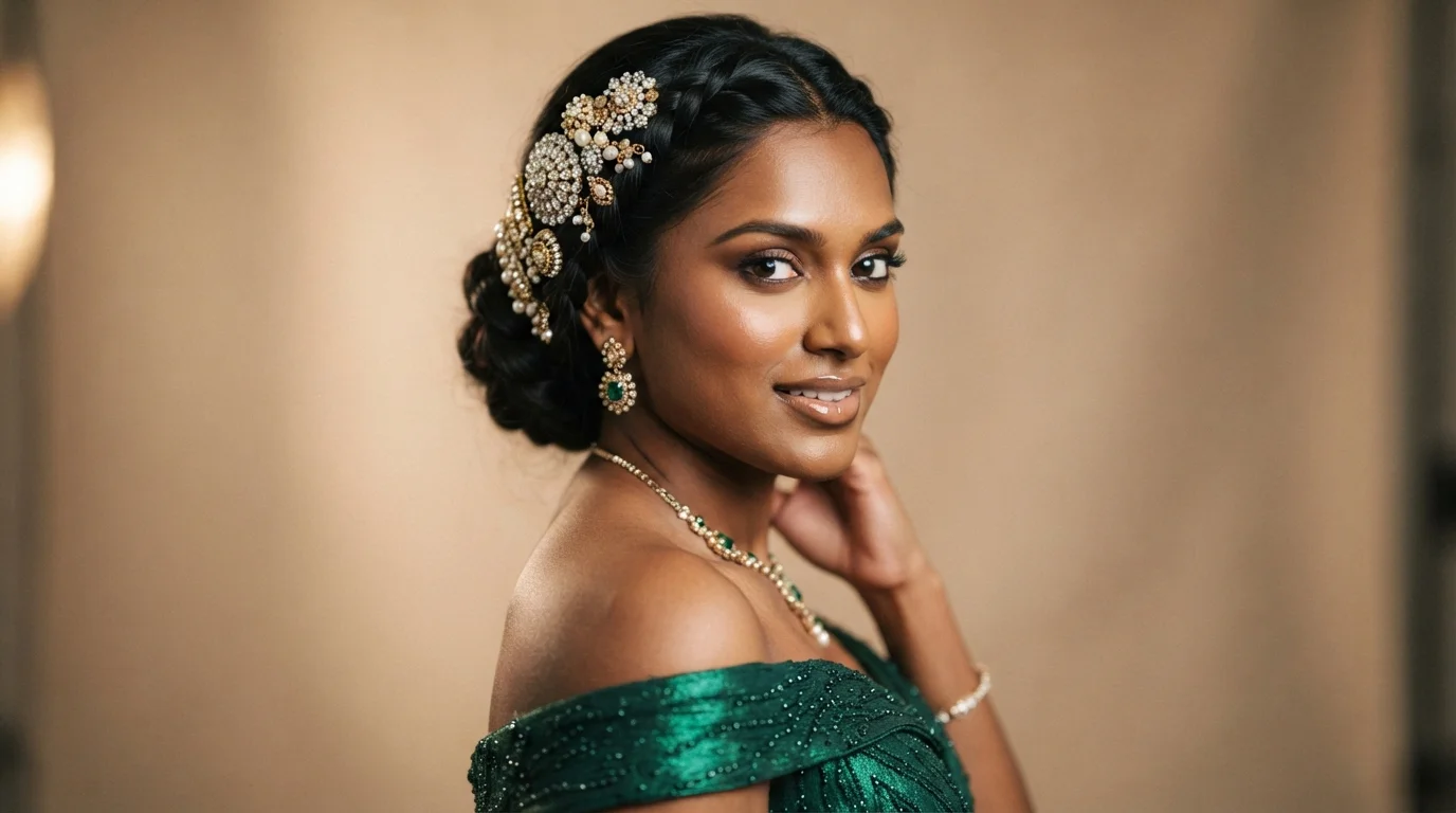 Braided Updo Hairstyles for Prom and Formal Events: 11 Styles That Last All Night 5 Braided updo hairstyle for prom dressed up with statement hair accessories