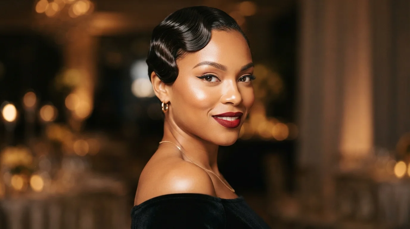 20 Finger Wave Hairstyles for Black Women With Short Hair 23 Retro glam finger waves with bold red lip and defined makeup — vintage-inspired special event style
