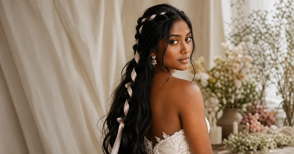 Silk ribbon woven through braid — elegant boho wedding hair accessory