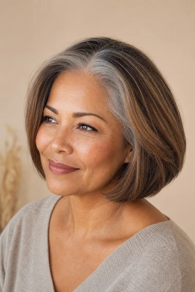 25 Flattering Short Haircuts for Women Over 50 Round Faces 22 Root-smudged bob for gray grow-out — managing gray transition for women over 50