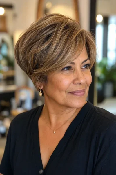 Rounded pixie bob for thinning hair — longer length for coverage and styling options