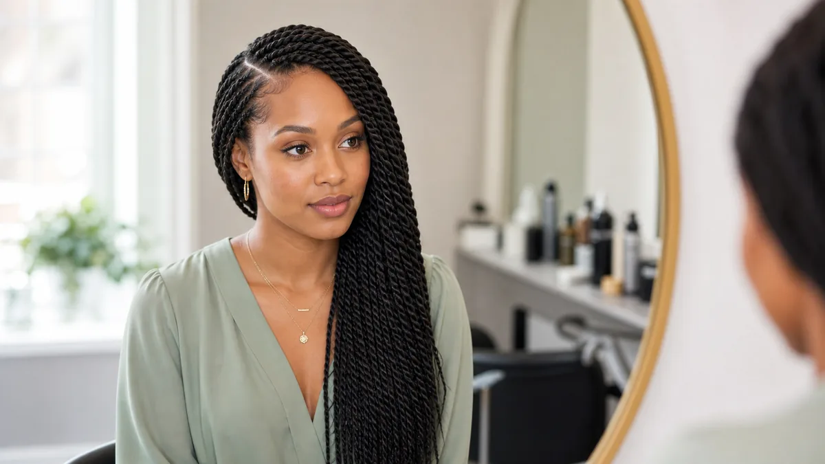 15 Protective Hairstyles for Natural Hair That Promote Growth 8 Senegalese twists styled with a sleek side part