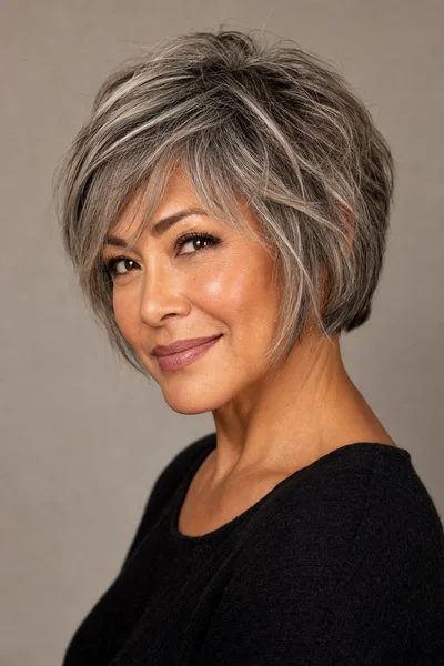 Shaggy bob-crop hybrid with textured layers and balanced length