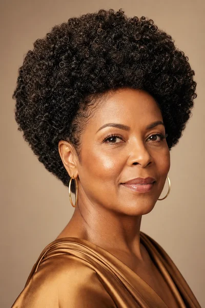 35 Short Haircuts for Black Women Over 50 That Look Stunning in 2026 31 Shaped Afro with rounded silhouette for Black women over 50 — 4b coils, polished rounded crown, oval face flattering