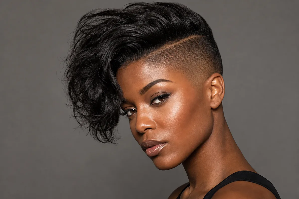 35 Edgy Short Haircuts for Women Ready for a Bold Change 11 Classic shaved-side undercut with long swept top — bold short hairstyle on thick hair