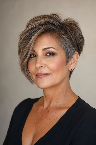 Bixie haircut blending bob front with pixie sides on thick hair for oval faces