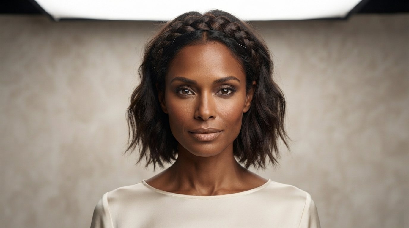 Partial halo braid on short bob haircut with front hairline braiding technique