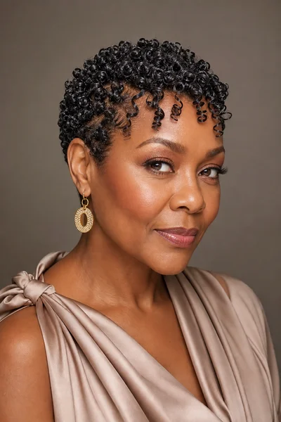 35 Short Haircuts for Black Women Over 50 That Look Stunning in 2026 36 Short finger coils for Black women over 50 — hand-formed spirals, wet-look gel finish, oval face flattering