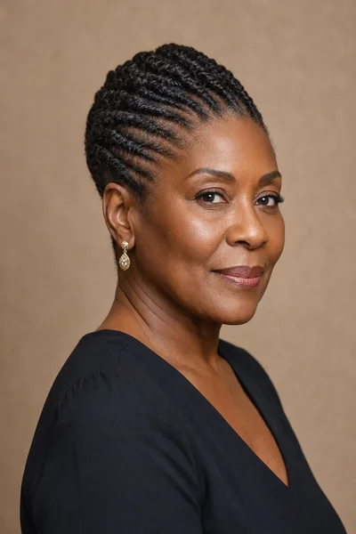 35 Short Haircuts for Black Women Over 50 That Look Stunning in 2026 38 Short flat twist updo for Black women over 50 — flat twists at scalp, sculpted updo pattern, square face flattering