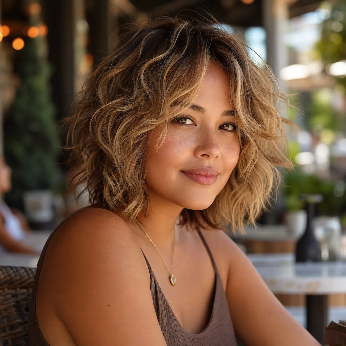 Short shag with curtain bangs layered haircut for round faces