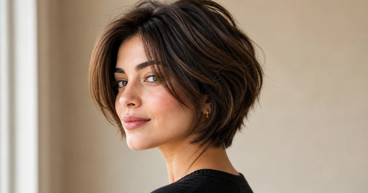 15 Short Haircuts for Thick Hair That Are Actually Easy to Manage 2 Short layered bixie bob haircut for thick hair with soft face-framing texture.