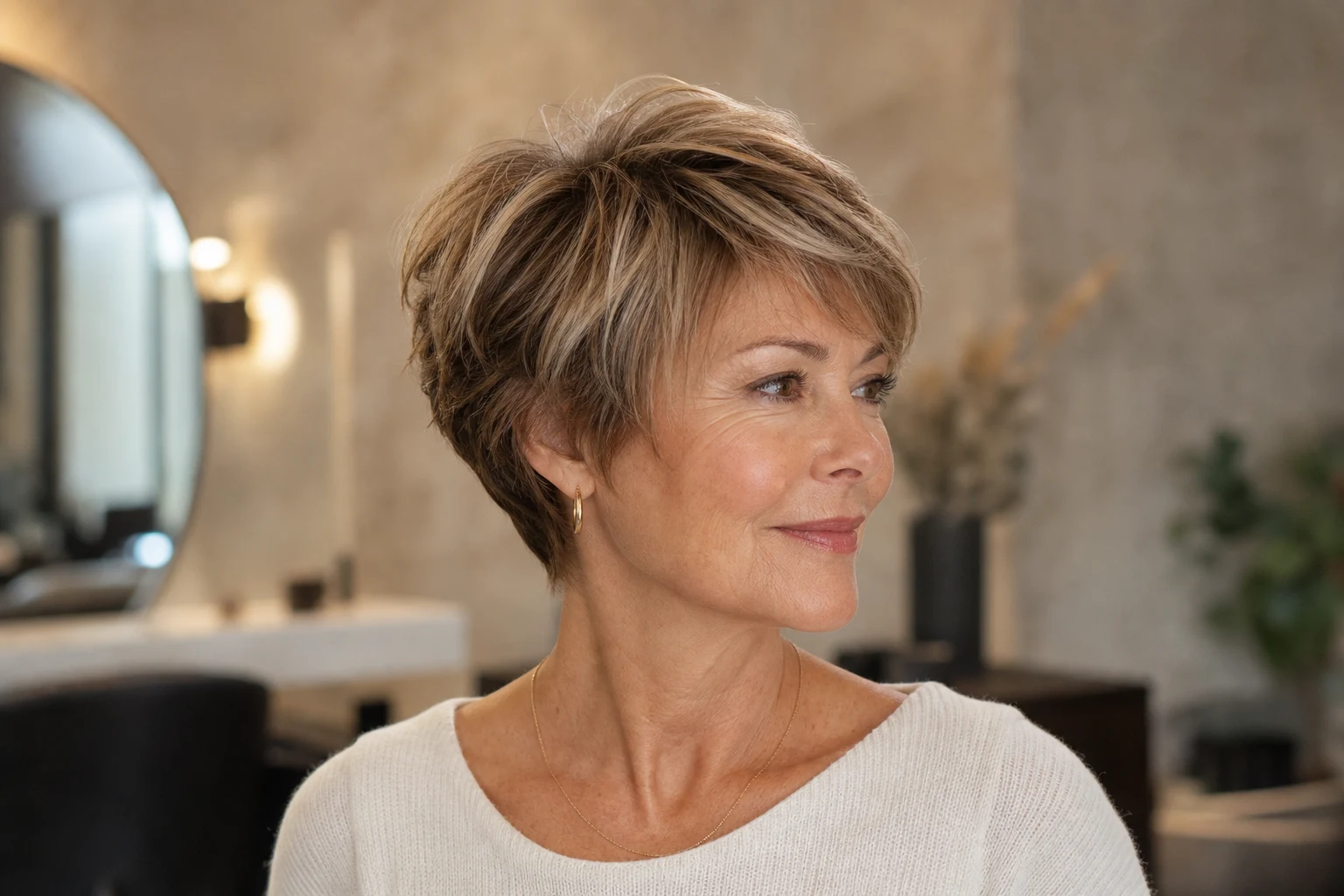 Modern layered pixie bob haircut for women over 50