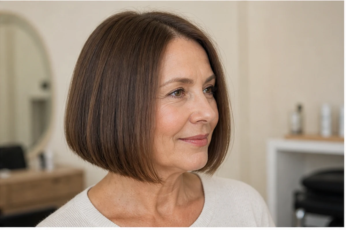 blunt chin-length bob for women over 50