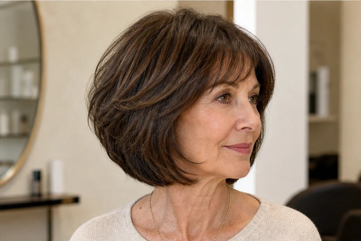 layered bob haircut for women over 50