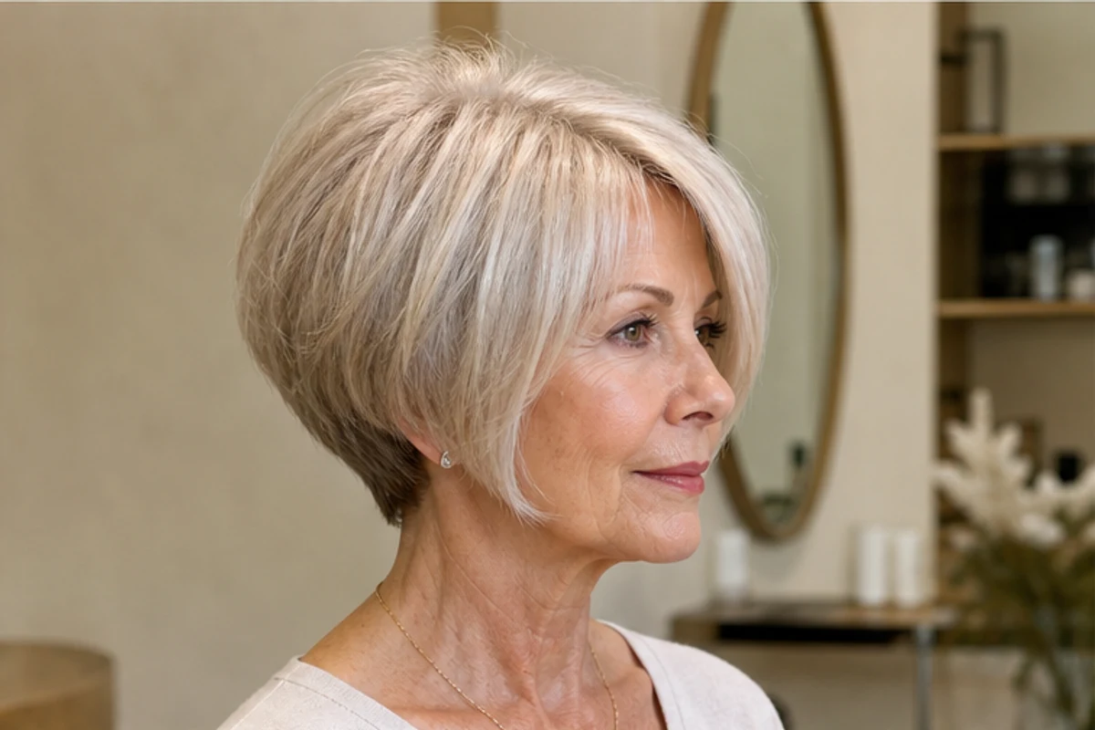 Stacked bob haircut with volume built at the crown