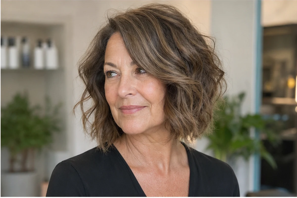 short wavy bob haircut for women over 50