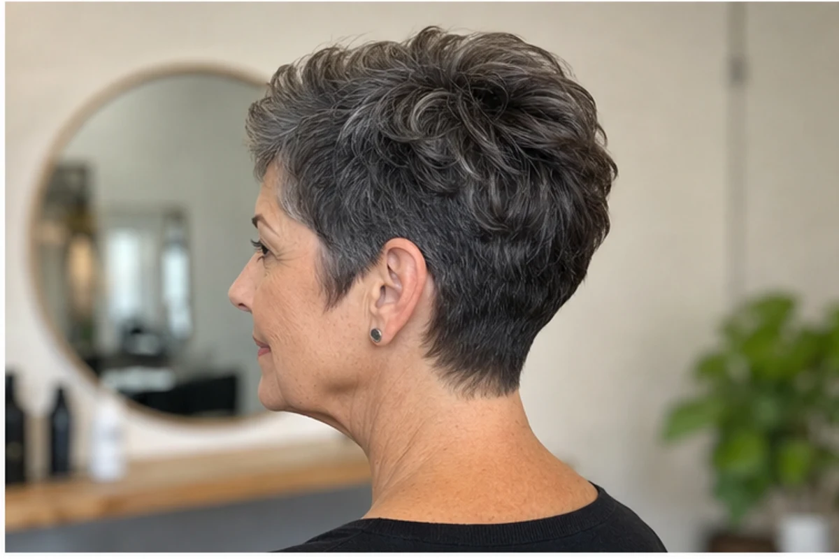 short crop with tapered neckline for women over 50