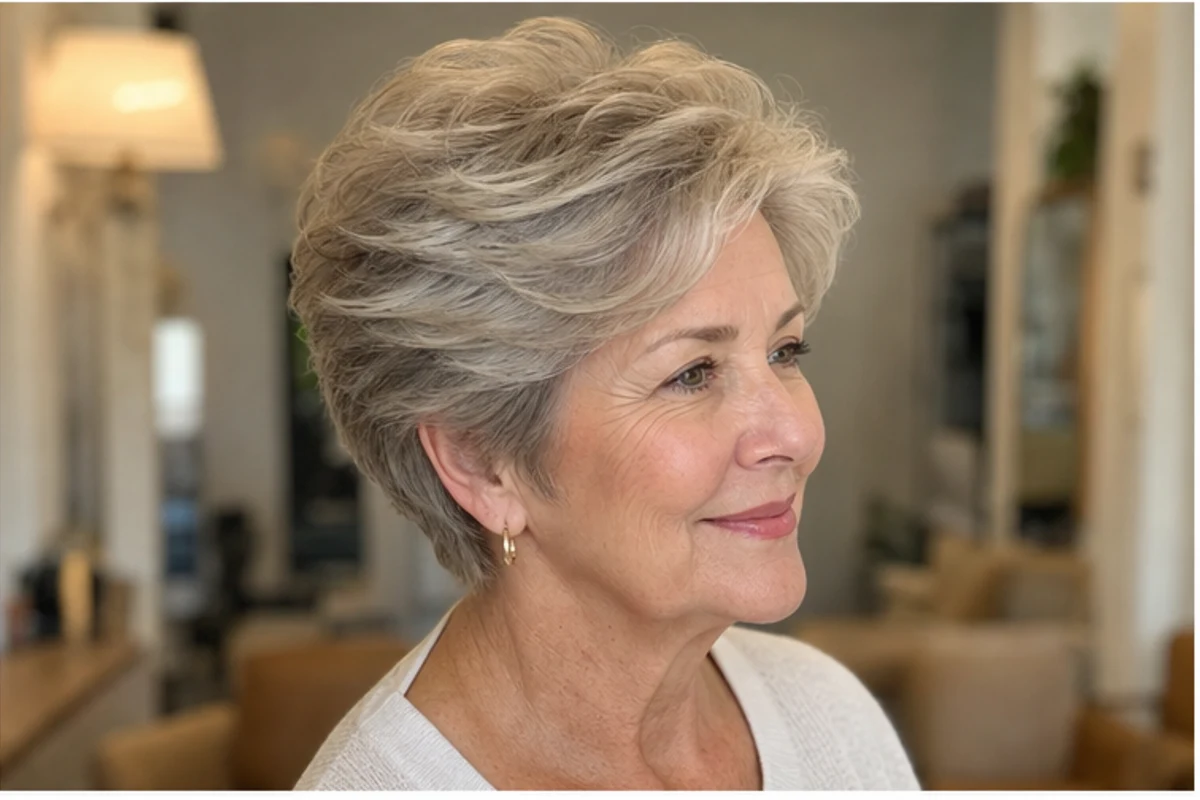 short feathered haircut for women over 50