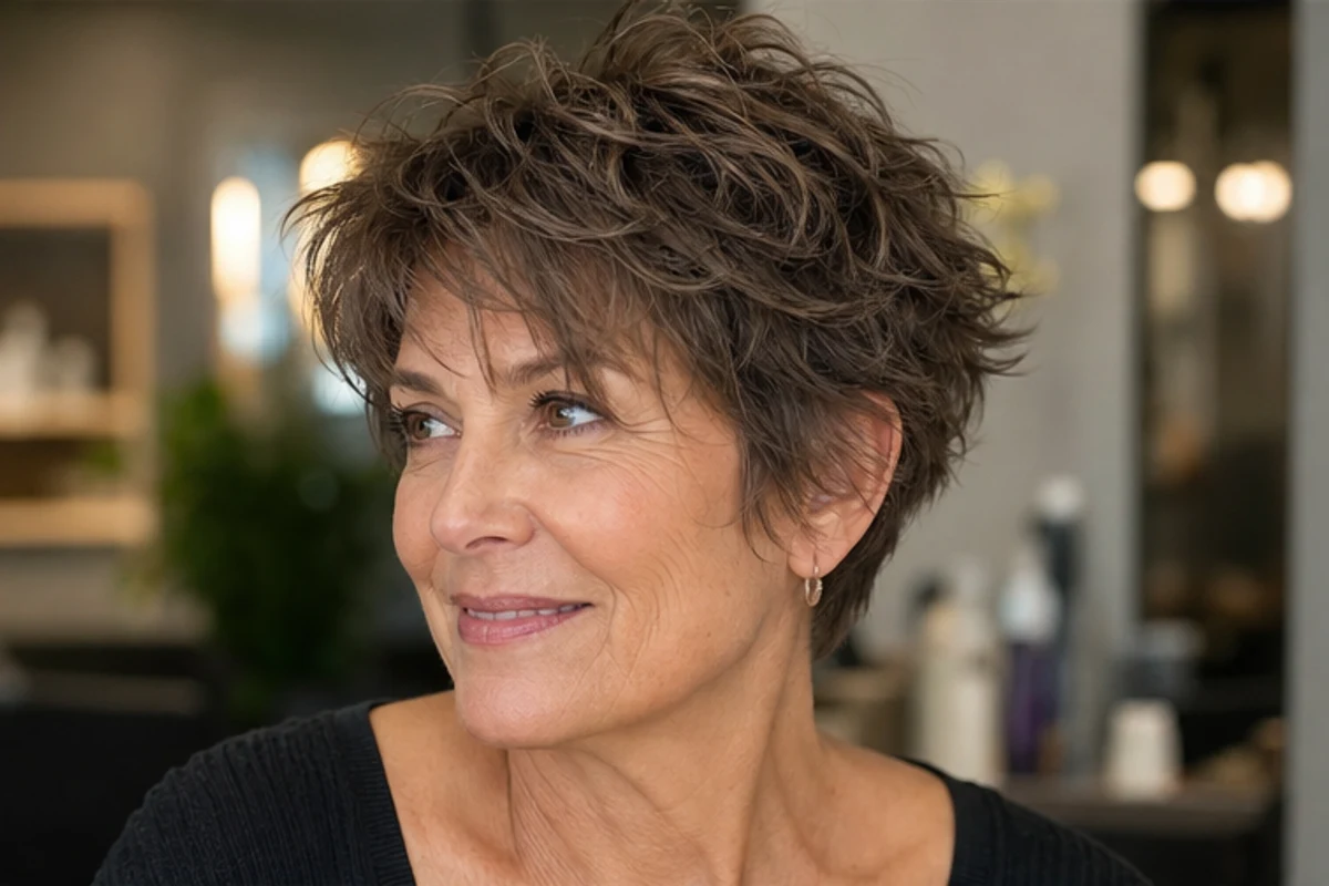 tousled short haircut for women over 50