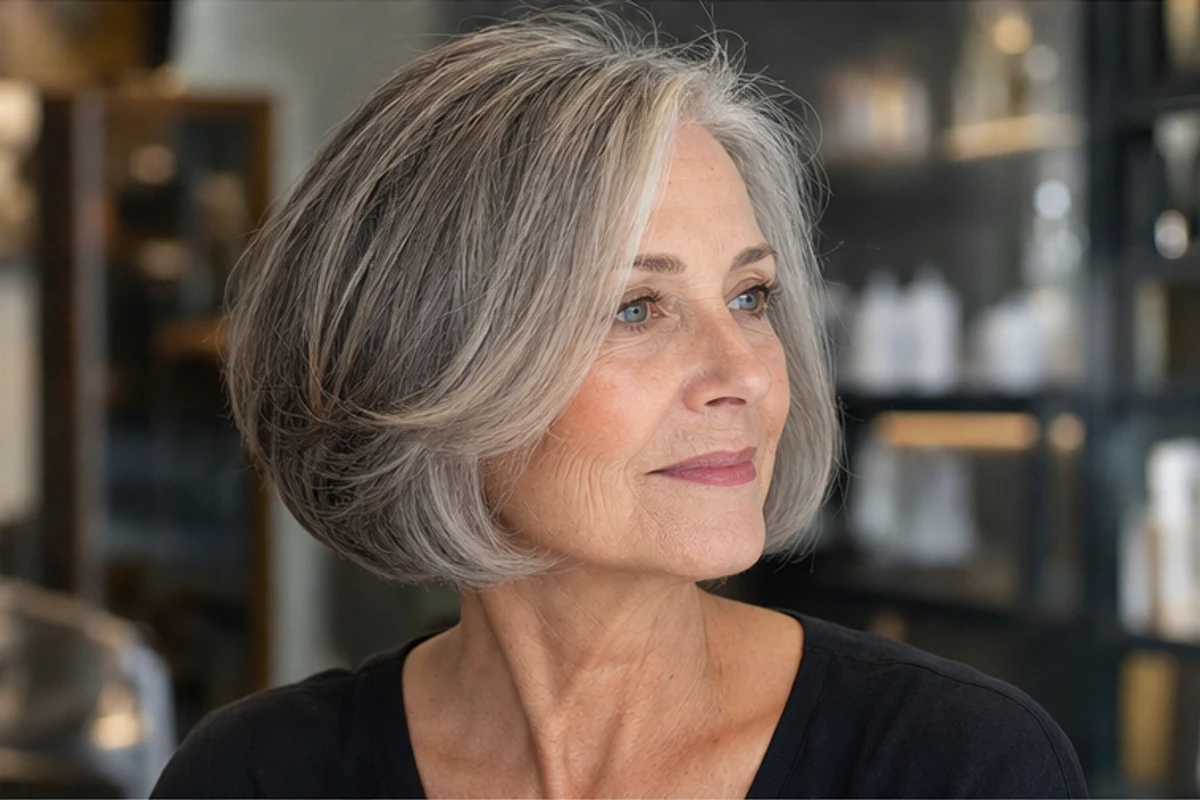 grey blended bob haircut for women over 50