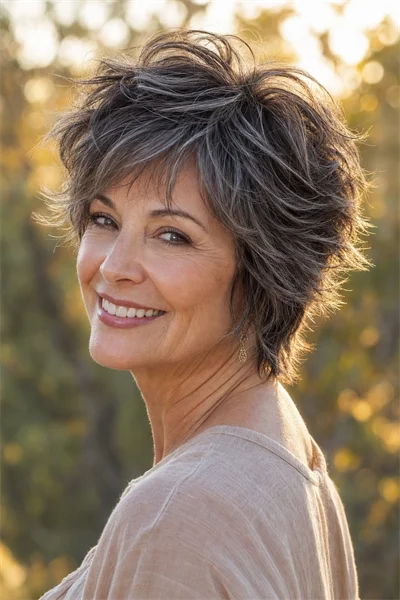 short shag haircut with feathered layers for fine hair — textured piece-y styling with movement
