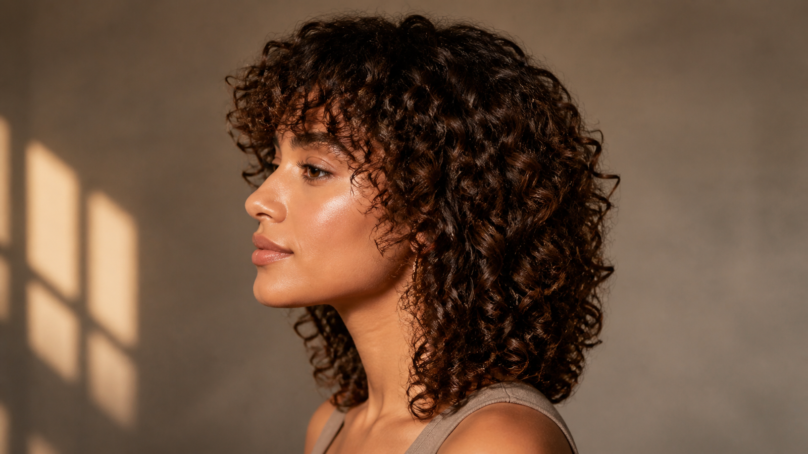 shoulder-length shag with shorter crown layers on 3A to 3C curly hair