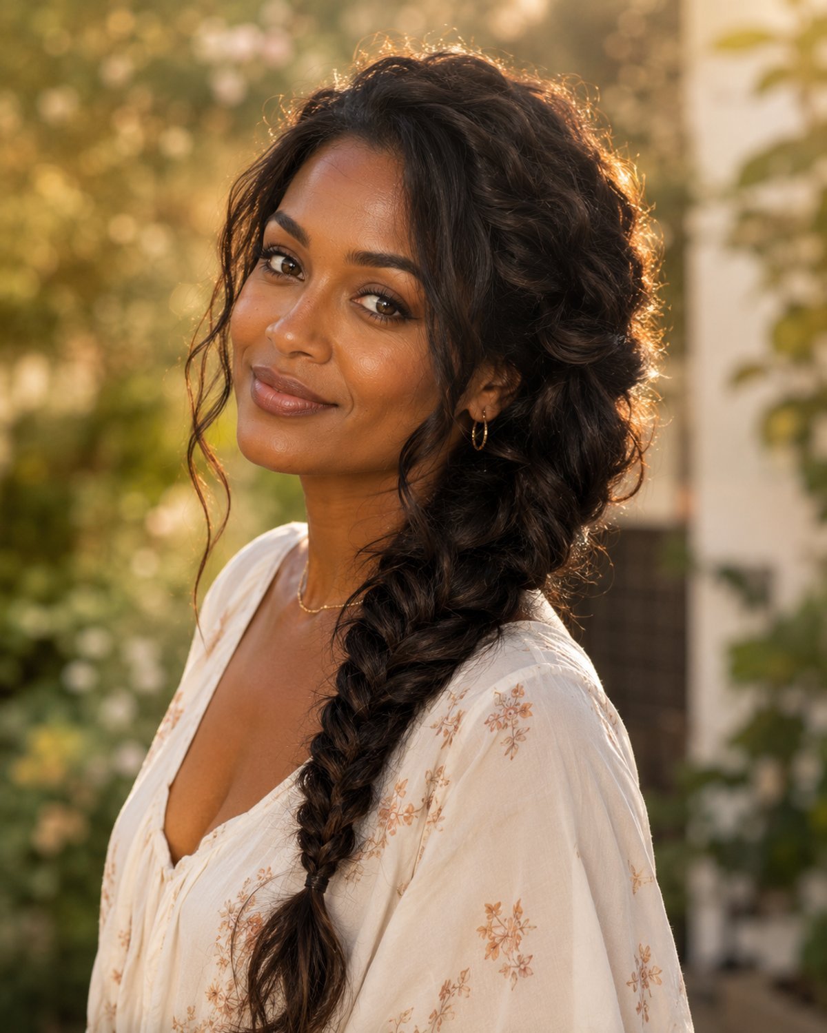 Loose side braid hairstyle for long wavy hair — romantic everyday style