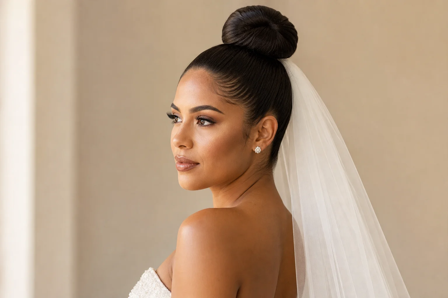 18 Wedding Hairstyles With a Veil You'll Fall in Love With 17 Sleek high bun with veil wedding hairstyle for square and round face shapes