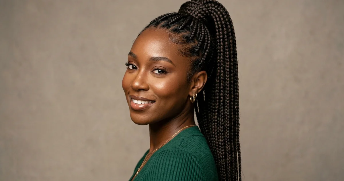 12 Braided Ponytail Ideas for Workouts and Everyday Wear 9 Sleek low braided ponytail with wrapped base for minimalist professional and office styling