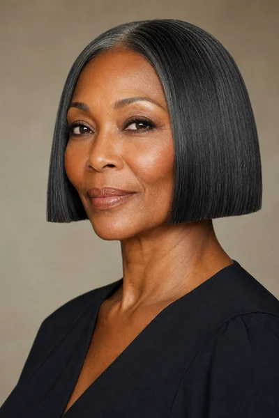 35 Short Haircuts for Black Women Over 50 That Look Stunning in 2026 22 Sleek straight bob for Black women over 50 — blunt, polished, editorial quality, requires regular styling