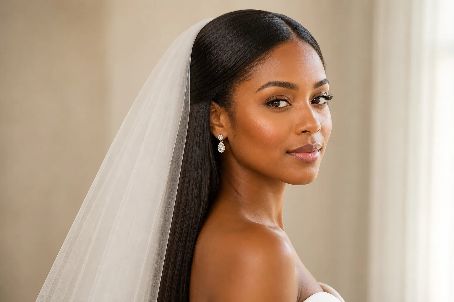 18 Wedding Hairstyles With a Veil You'll Fall in Love With 11 Sleek straight hair with veil wedding hairstyle for oval and heart face shapes