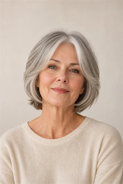 25 Flattering Short Layered Haircuts for Women Over 50 14 soft layered bob for silver and gray hair on mature woman over 50