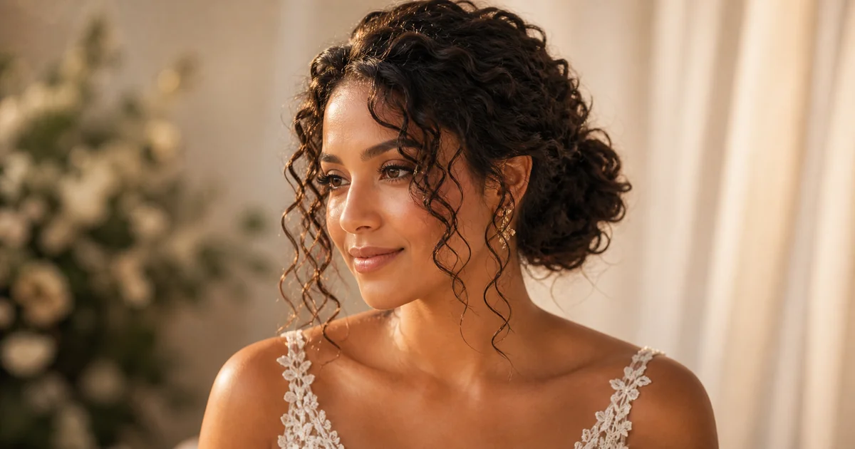 soft messy bun wedding updo with face-framing strands
