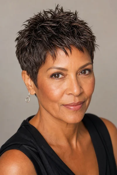 Spiky textured pixie haircut with gel-defined pieces — modern edge styling