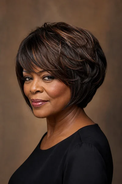 35 Short Haircuts for Black Women Over 50 That Look Stunning in 2026 18 Stacked bob with volume for Black women over 50 — layers at back, longer front, adds fullness to heart or round faces