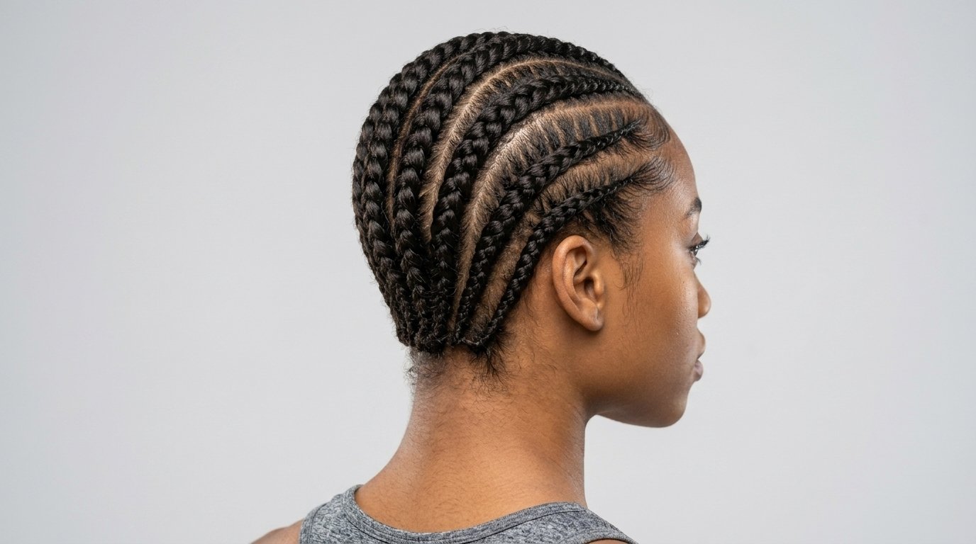 22 Cornrow Hairstyles That Are Protective and Stylish 4 Straight-back cornrow hairstyle with uniform medium-size rows on natural hair.