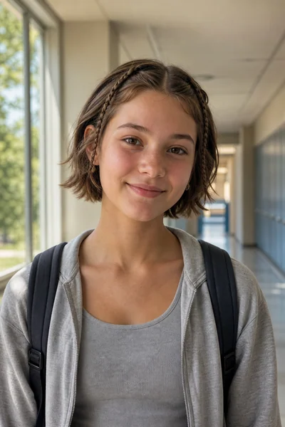 Two mini braids framing the face on short hair for school