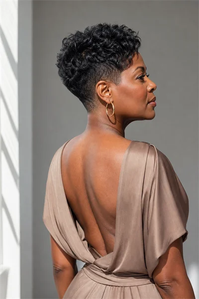 25 Flattering Short Layered Haircuts for Women Over 50 9 tapered layered crop with undercut nape on Black woman over 50
